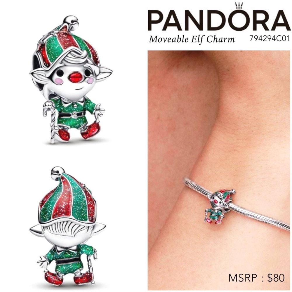 PANDORA Christmas Moveable Elf Charm w/box